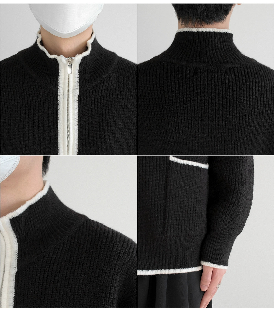 Stand Collar Contrast Color Sweater