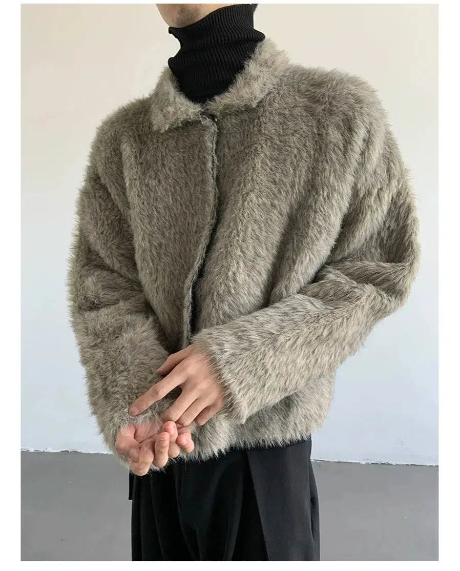 Fuzzy Knit Jacket with Ribbed Trim