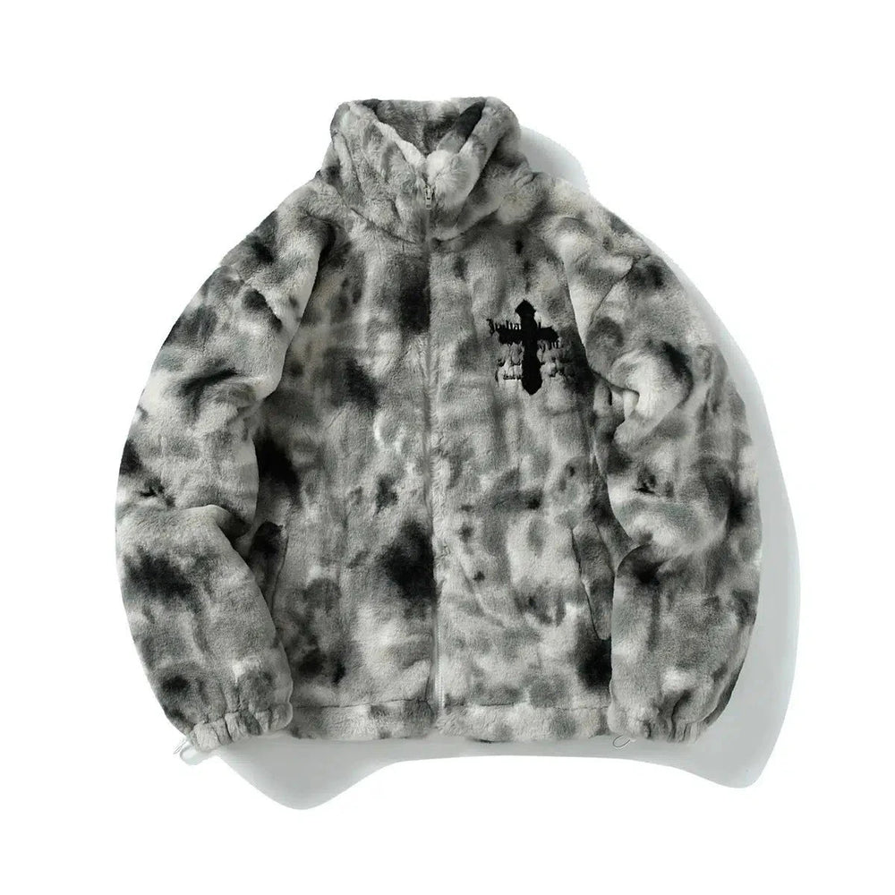 Tie-Dye Furry Quilted Plush Jacket