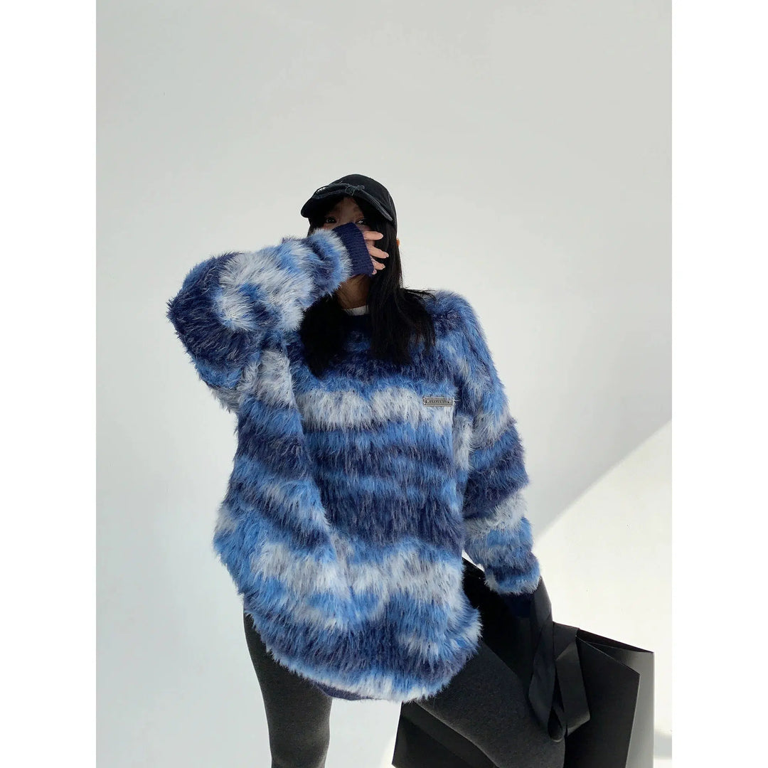 Faux Mink Round Neck Sweatshirt