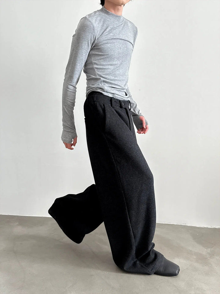 Wide-Leg Wool Blend Relaxed Pants-The Korean Fashion