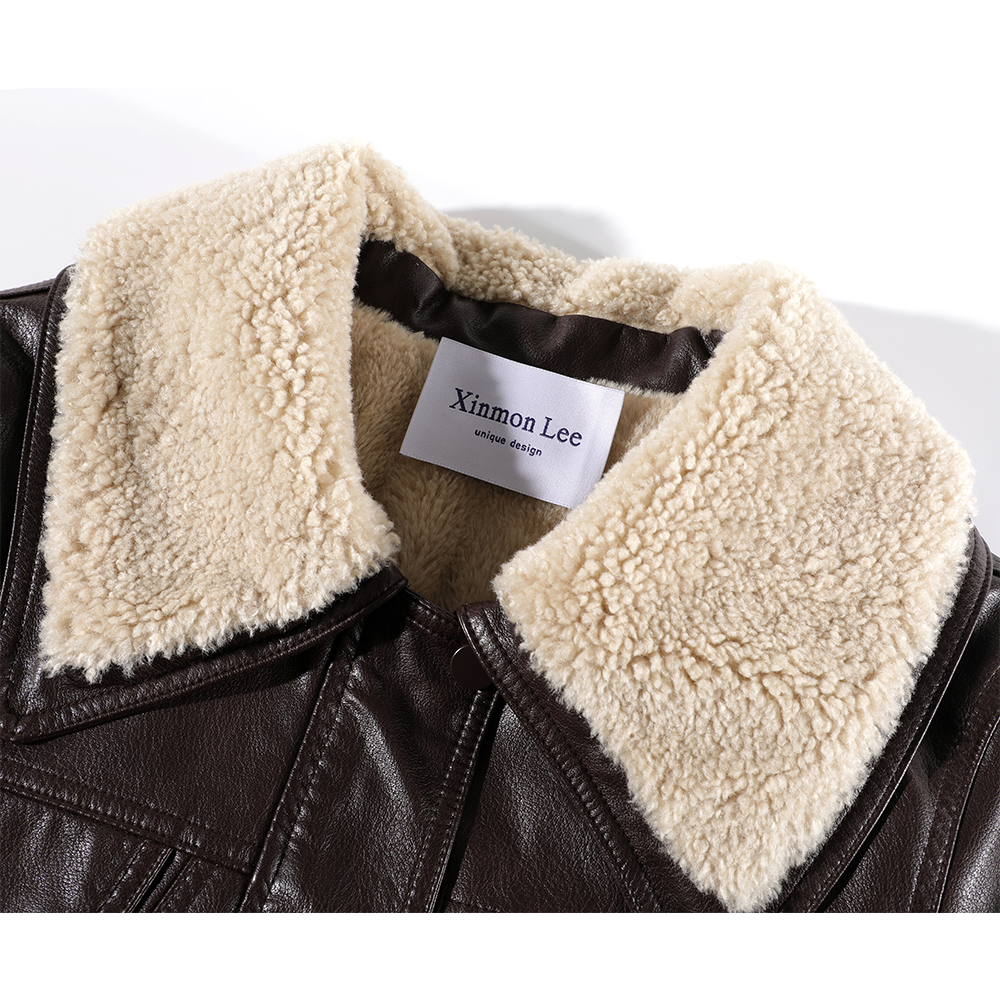 Retro Splicing Lamb Fur Leather Jacket