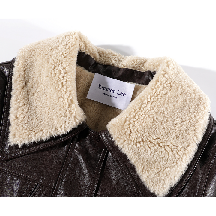 Retro Splicing Lamb Fur Leather Jacket