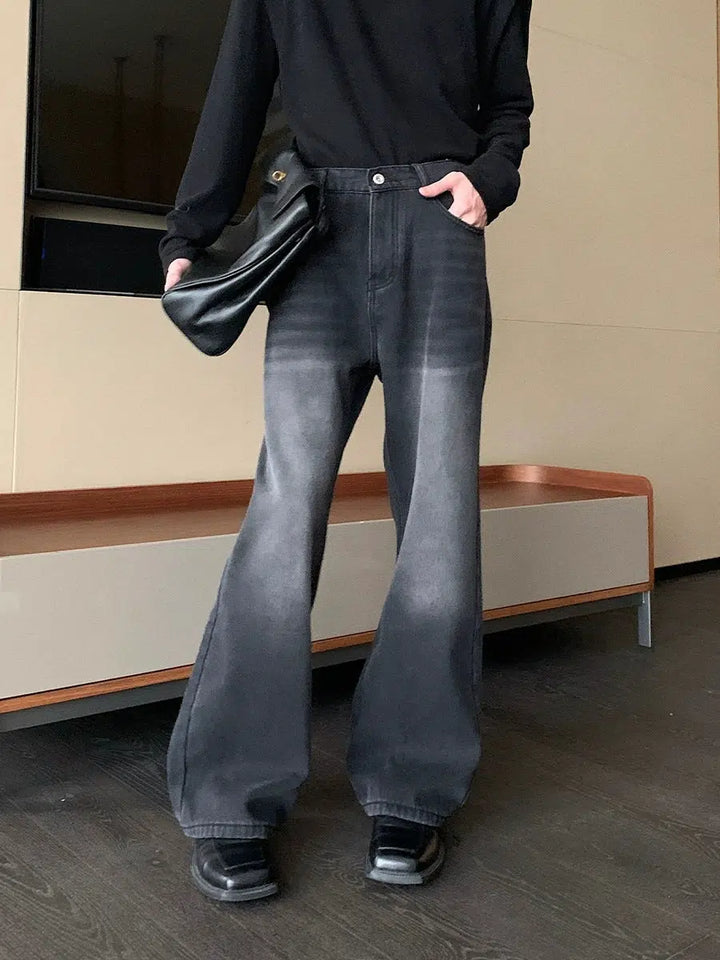 Dark Grey Denim Flared Pants-The Korean Fashion