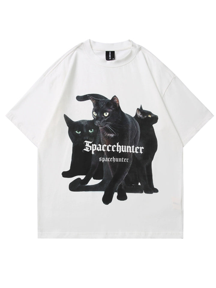 Loose Cat Print Short Sleeve T-shirt