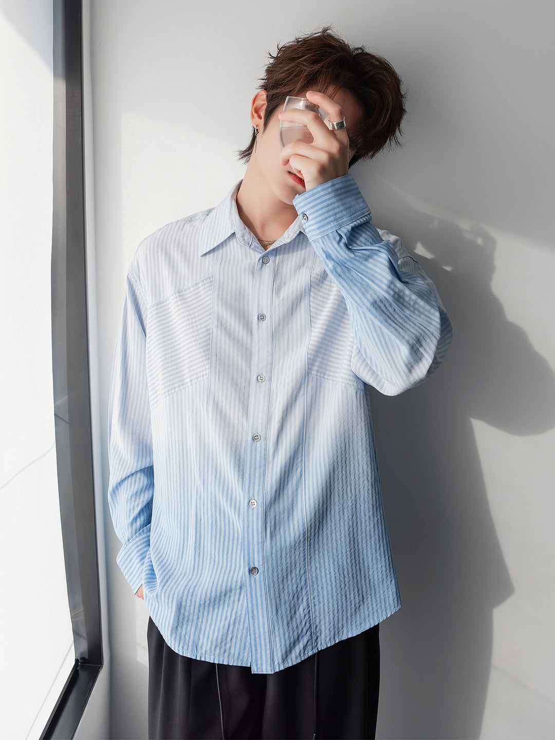 Gradient Color Striped Long-Sleeve Shirt