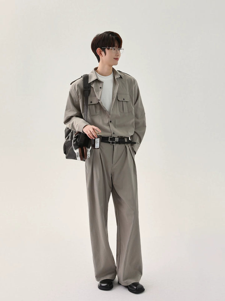 Loose-fit Pleated Cargo Suit Set