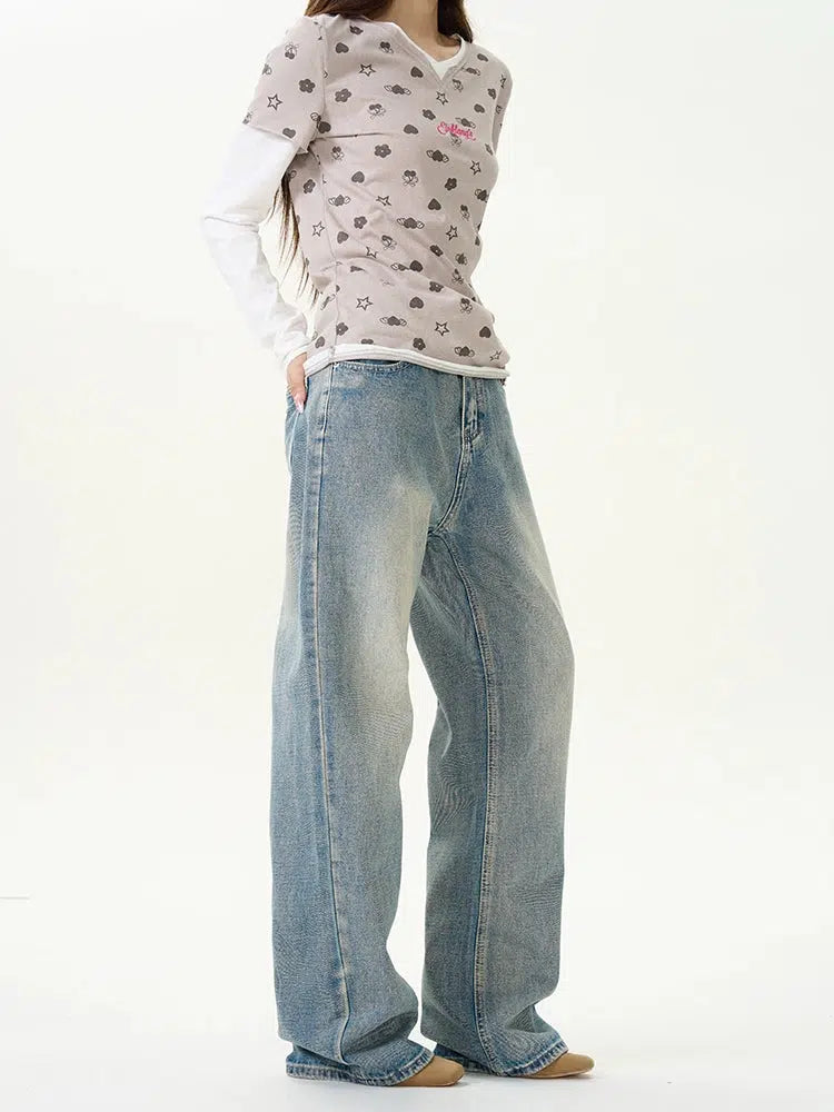 Retro Straight Fit Jeans Pajama-Style Pants-The Korean Fashion