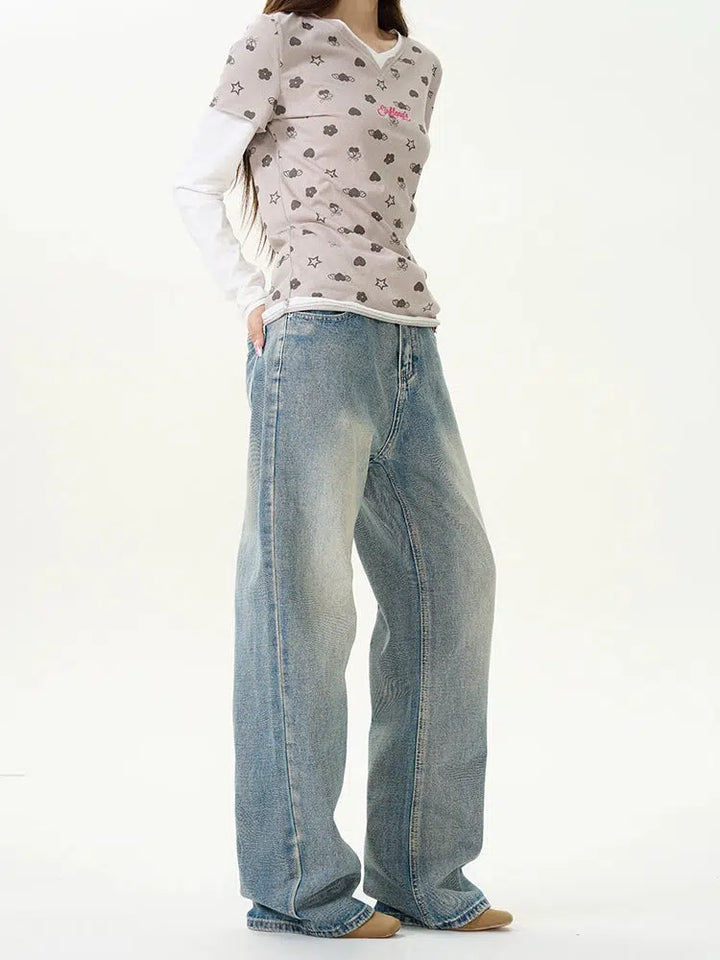 Retro Straight Fit Jeans Pajama-Style Pants-The Korean Fashion