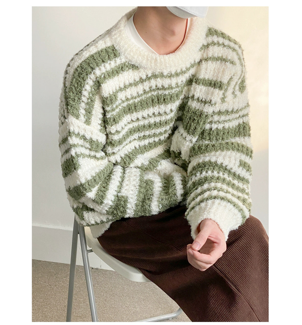 Striped Textured Terry Knit Sweater