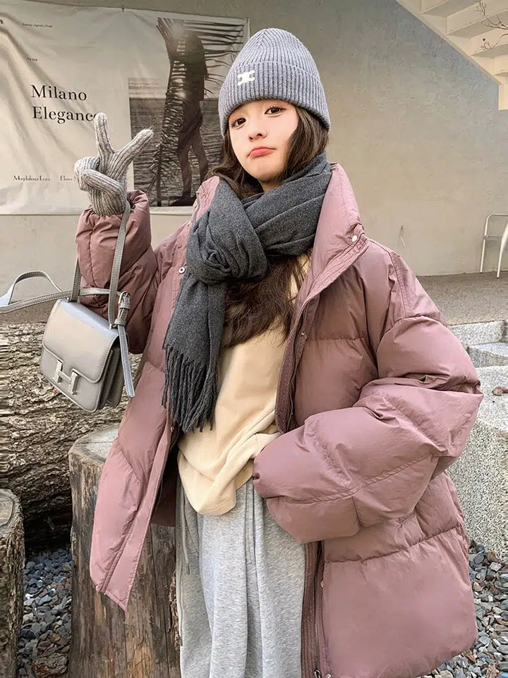 Women's Loose Fit Short Down Jacket-The Korean Fashion