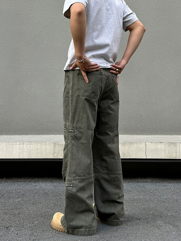 Wide-Leg Zipper Cargo Pants