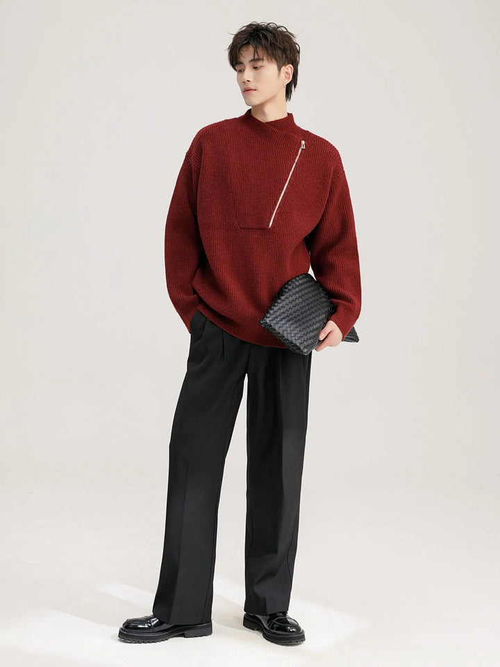 Half-High Collar Zipper Knit Sweater-The Korean Fashion