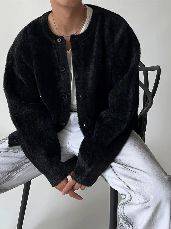 Imitation Mink Fur Round Neck Cardigan Sweater-The Korean Fashion