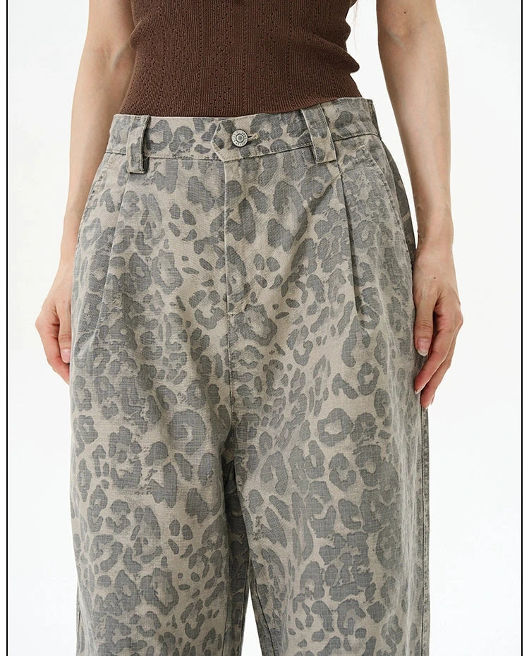 Wide-leg Straight Leopard Print Pants