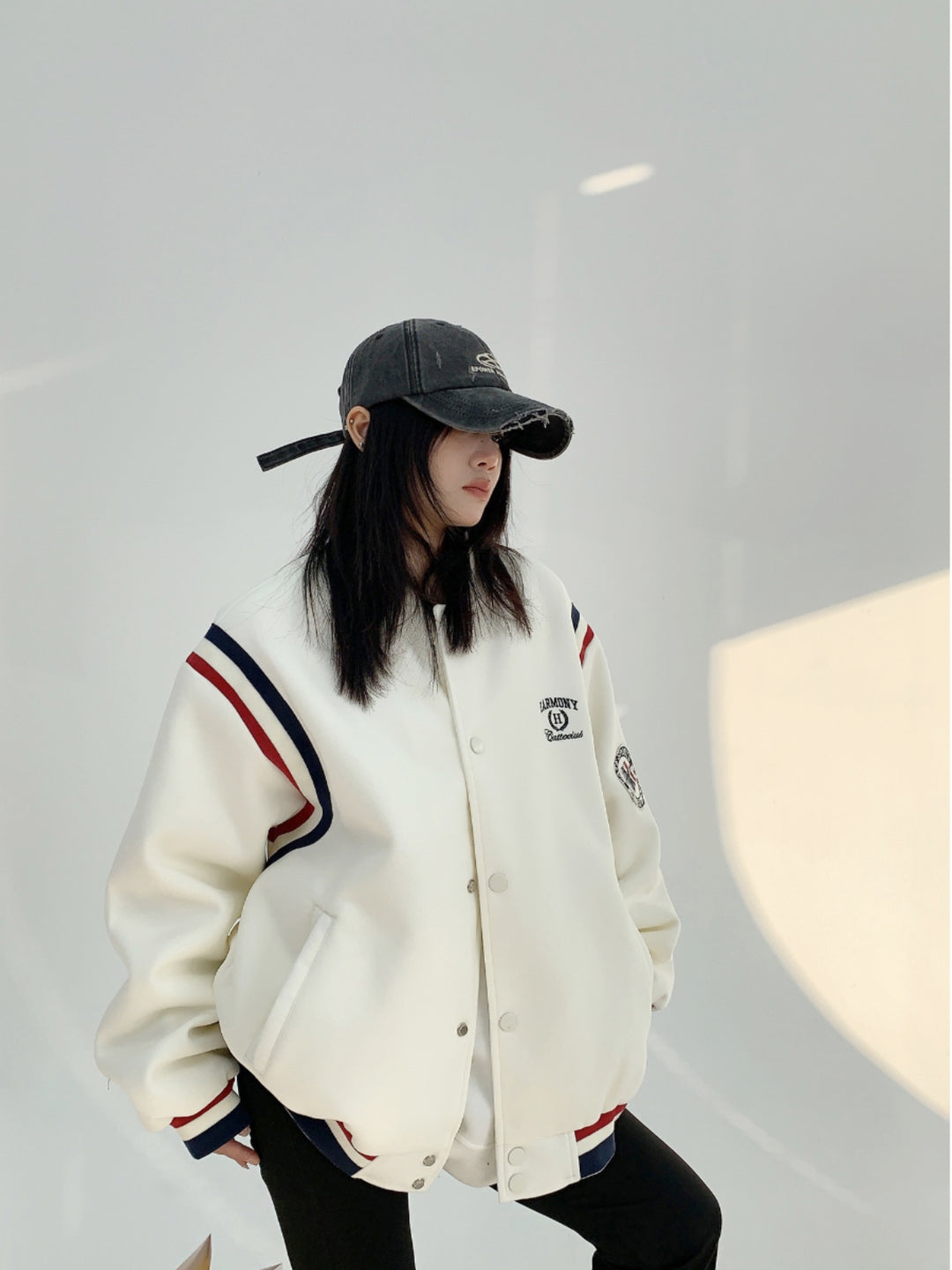 Embroidery Colorblock Baseball Jacket