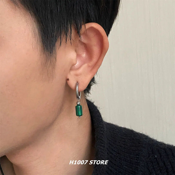 Green Drop Hoop Earrings