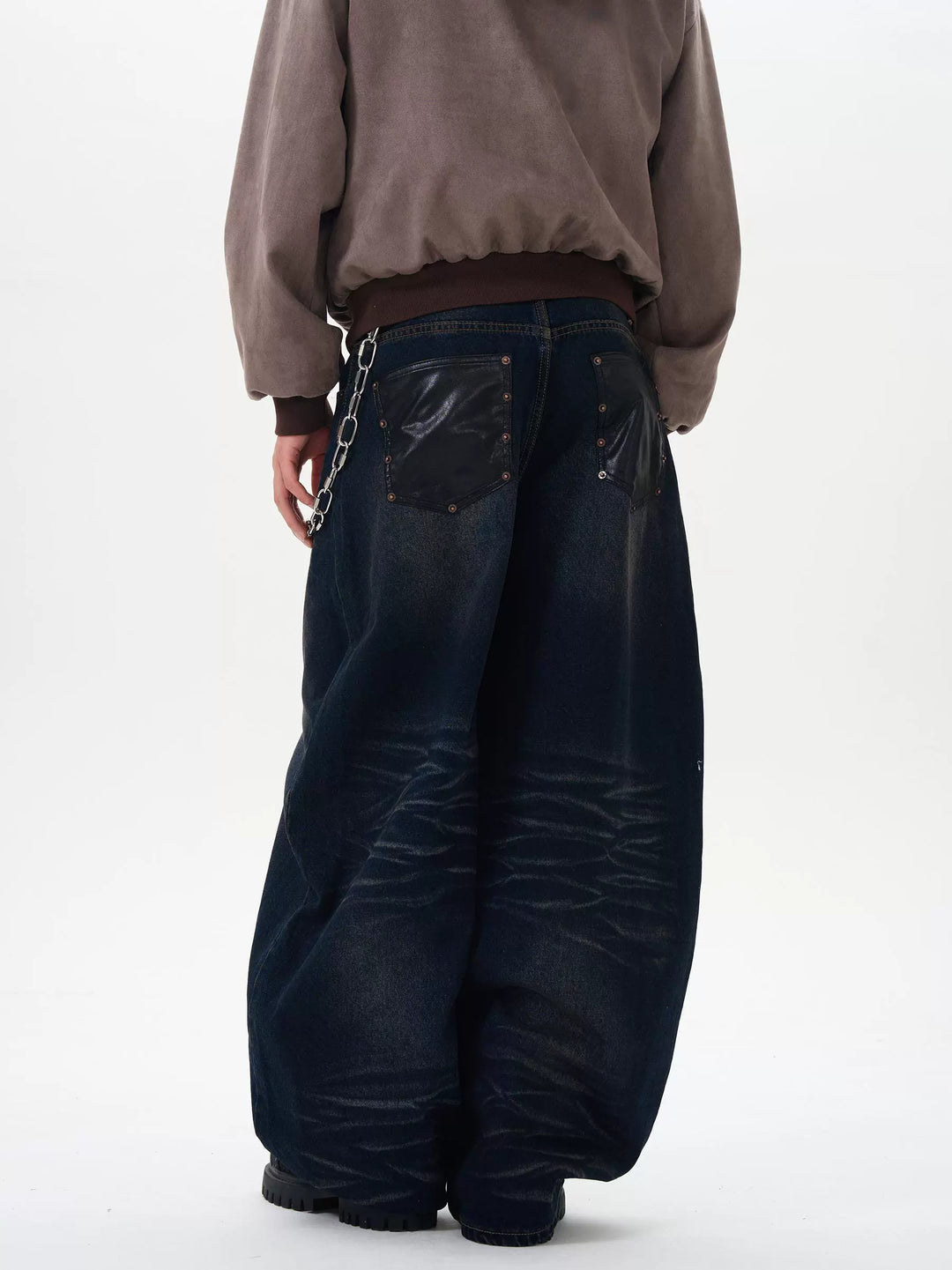 Wide-Leg Washed Denim Pants