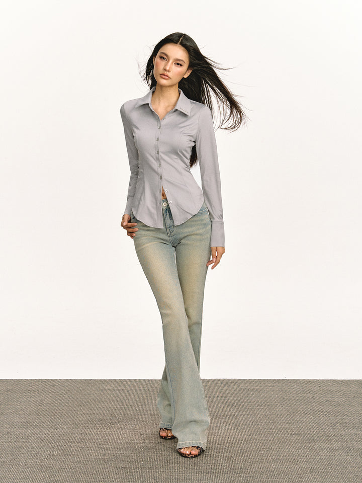 Satin Long-Sleeved Slim Fit Shirt