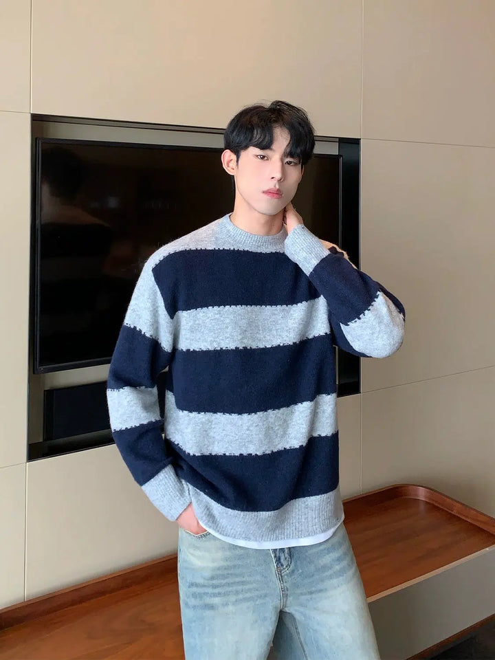 Striped Wool Knit Sweater-The Korean Fashion