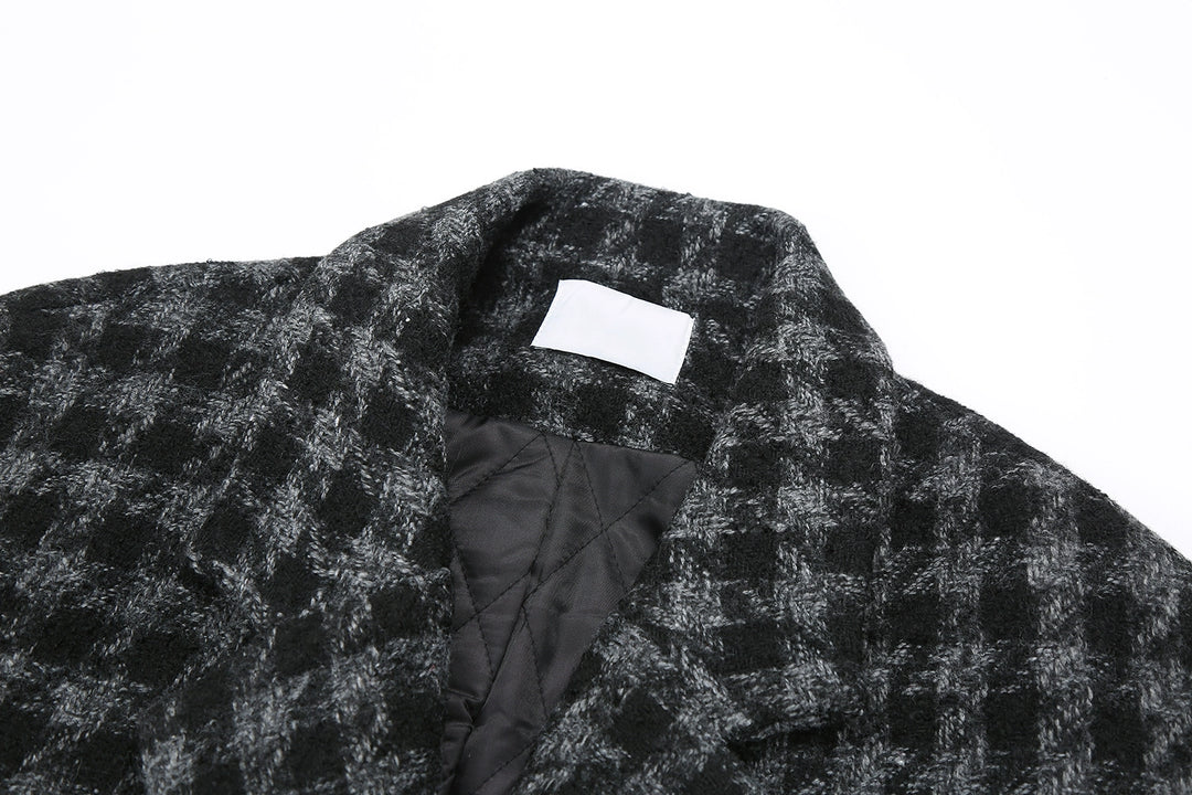 Notched Lapel Houndstooth Wool Coat