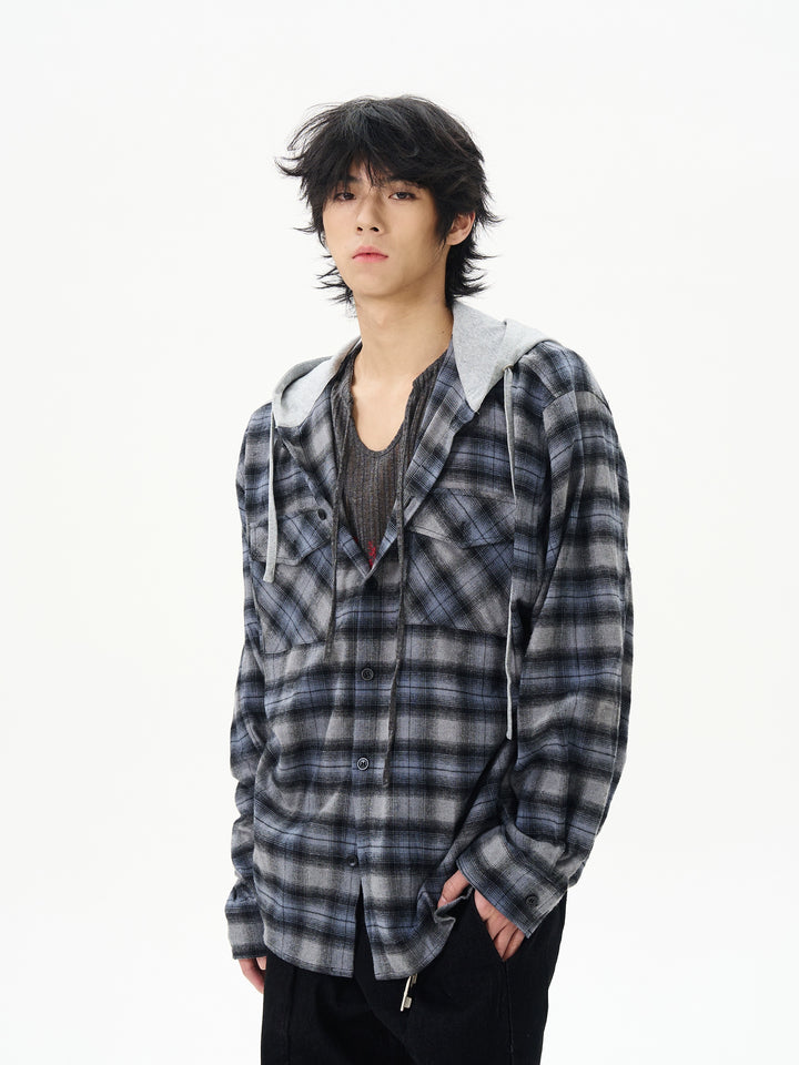 Plaid Hooded Long-Sleeve Shirt