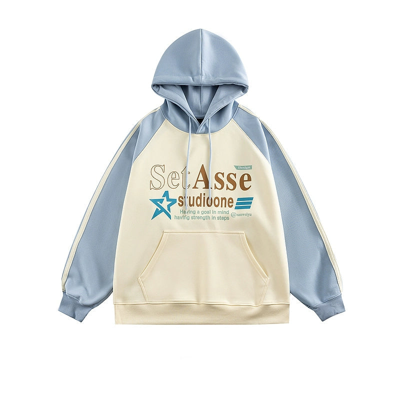 Letter Print Contrast Hooded Sweatshirt