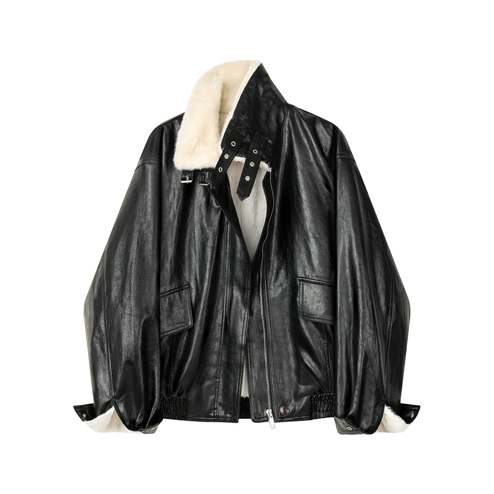 Velvet Lining Short Leather Motorcycle Jacket