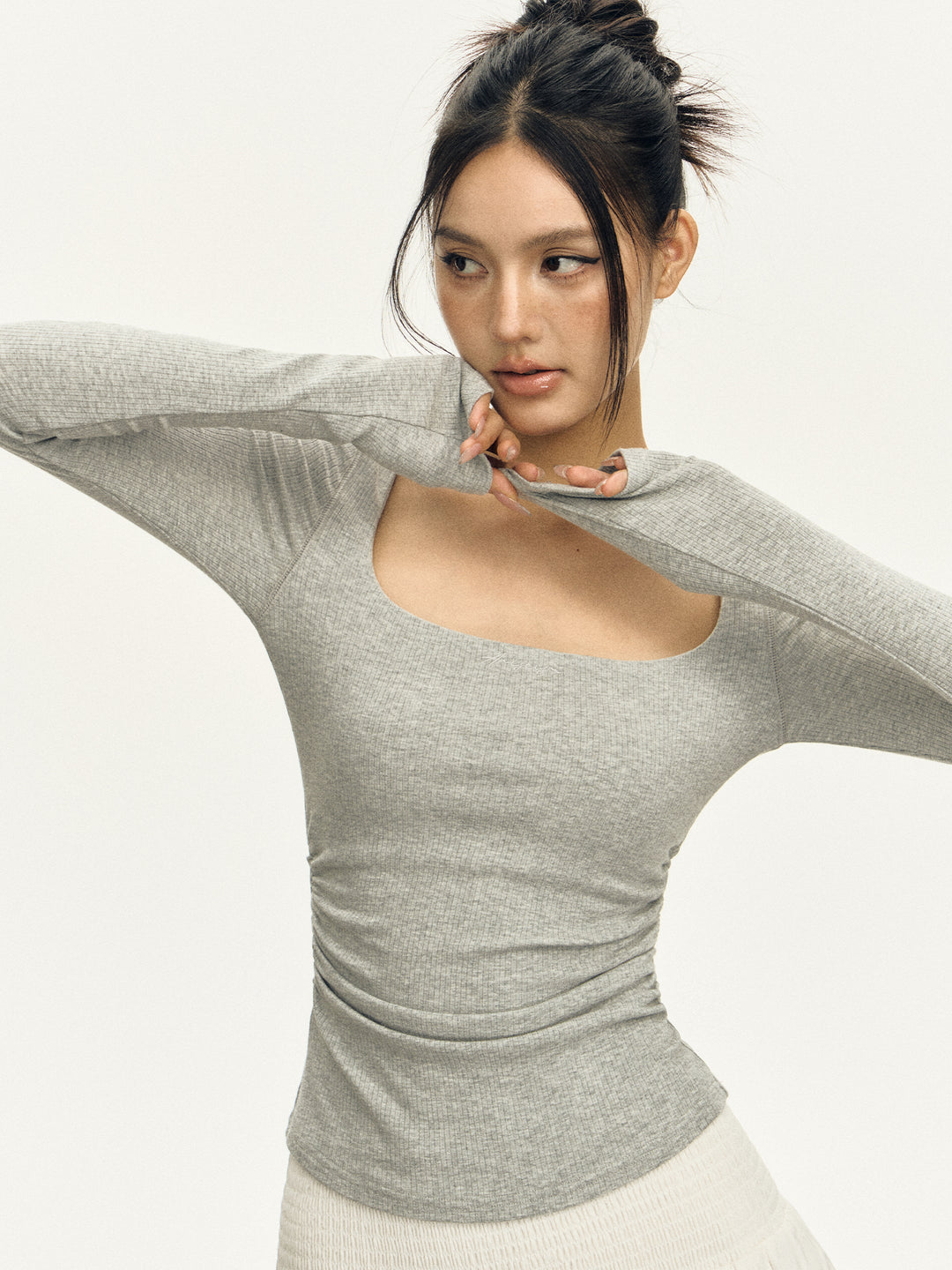 Square Collar Long-Sleeve Slim Top