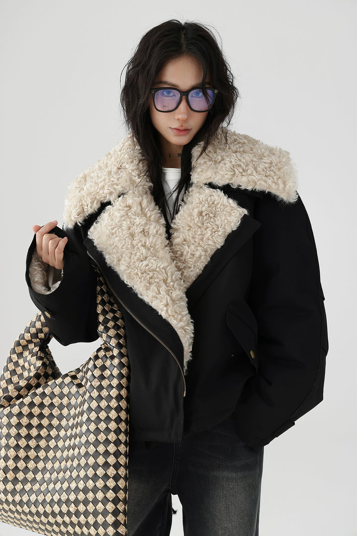 Oblique Zipper Lapel Wool Coat