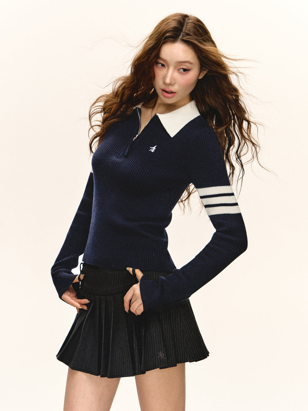 Retro Half-Zip Slim Knitted Sweater