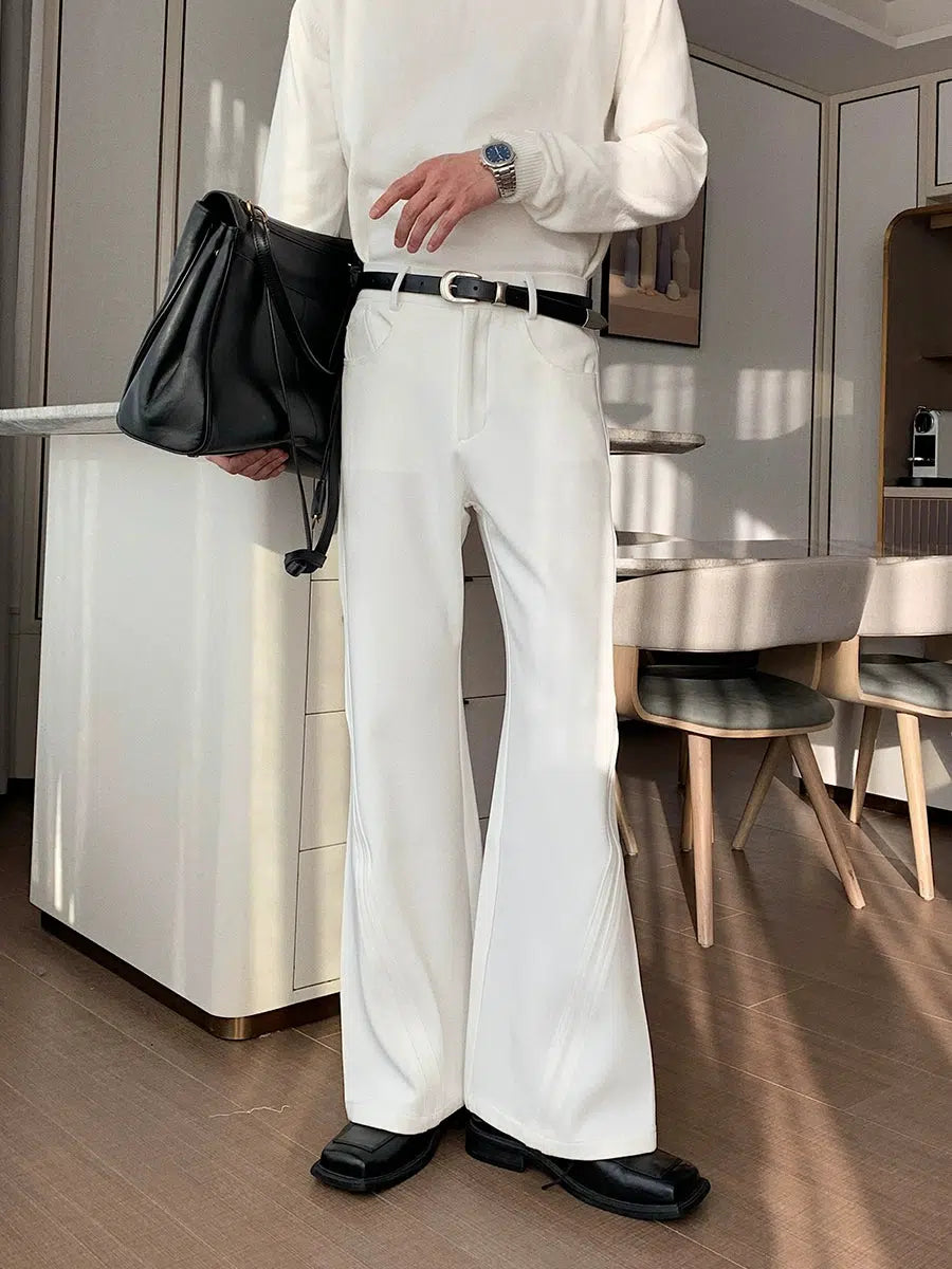 Wide-Leg Flared Casual Pants-The Korean Fashion