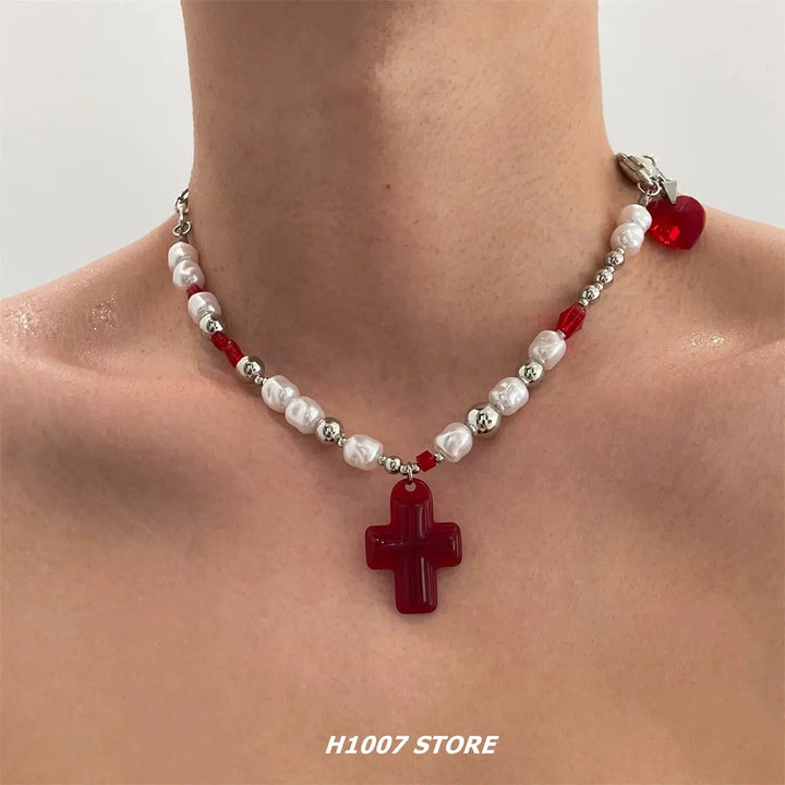 Red Cross Pendant Necklace