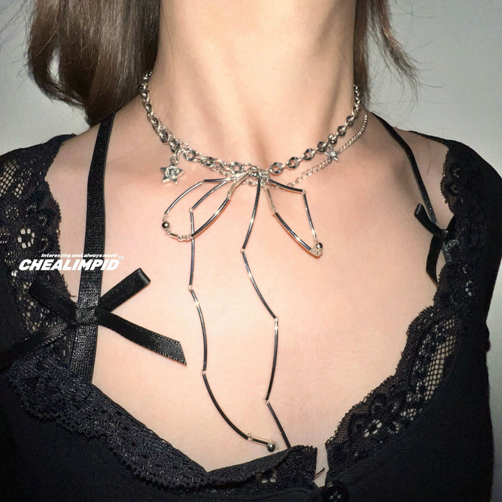 Silk Bow Irregular Clavicle Chain Choker-The Korean Fashion