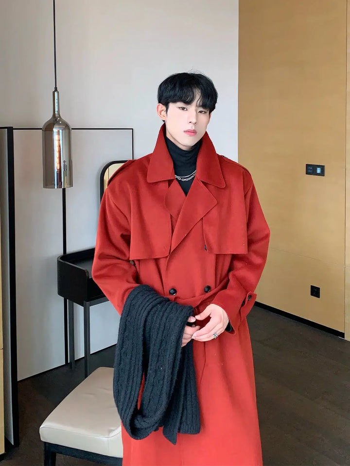 Mid-length Double-breasted Wool Coat with Belt-The Korean Fashion