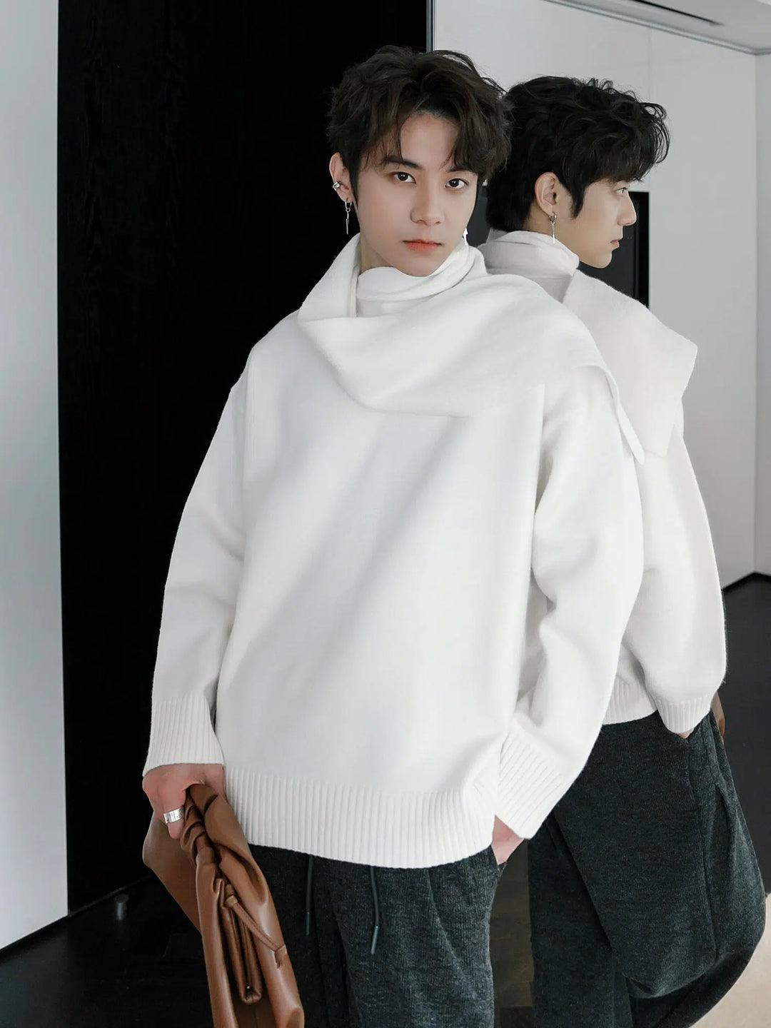 Turtleneck Knit Scarf Sweater-The Korean Fashion