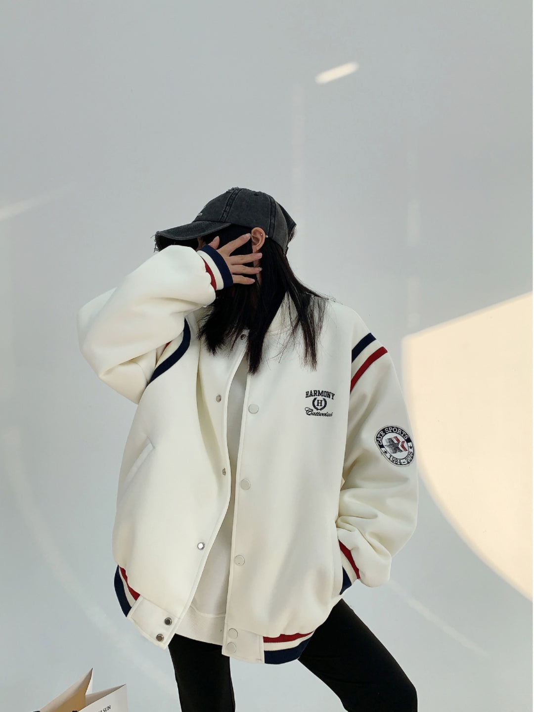 Embroidery Colorblock Baseball Jacket