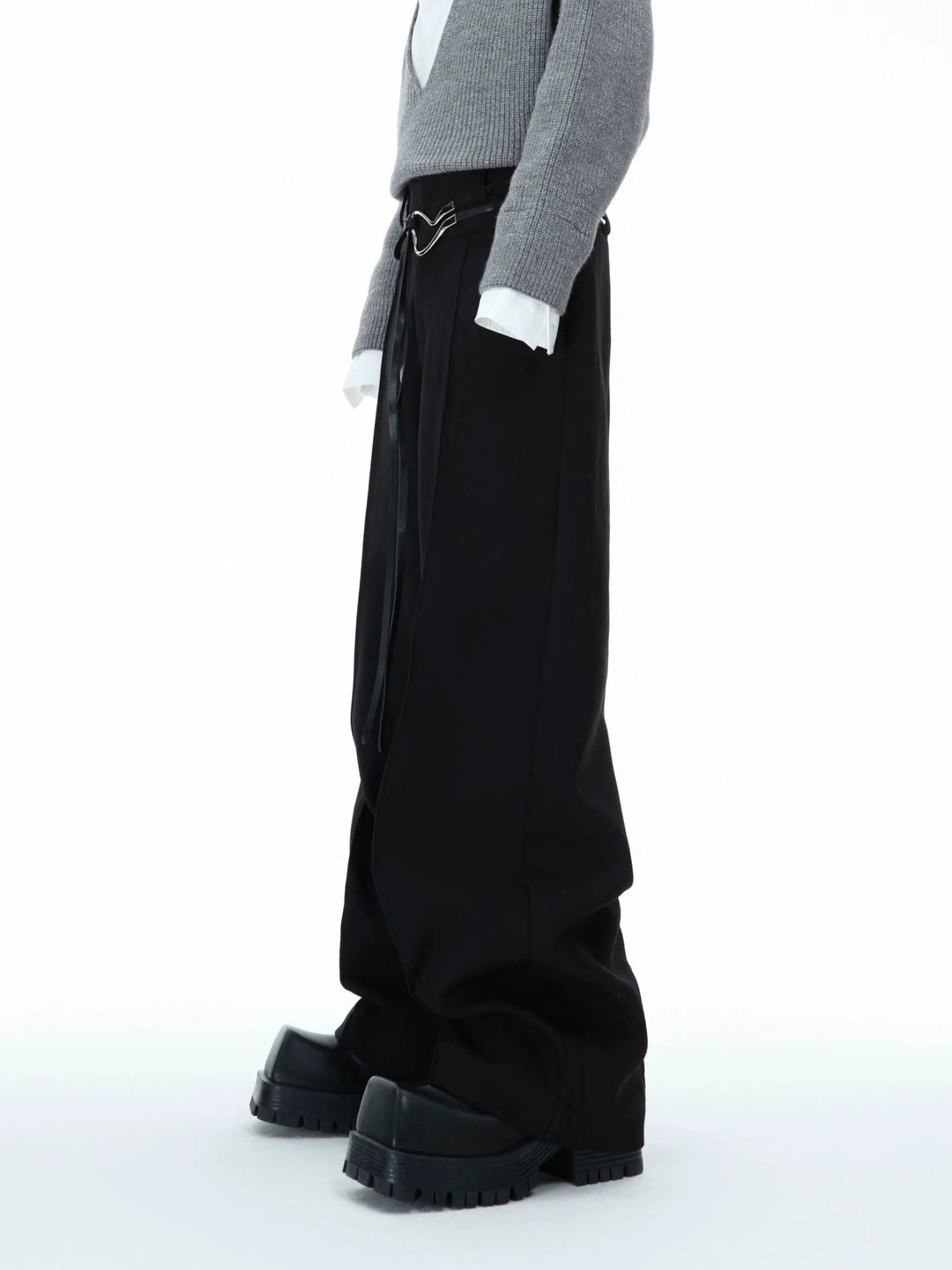 Metal Buckle Design Straight-leg Pants-The Korean Fashion