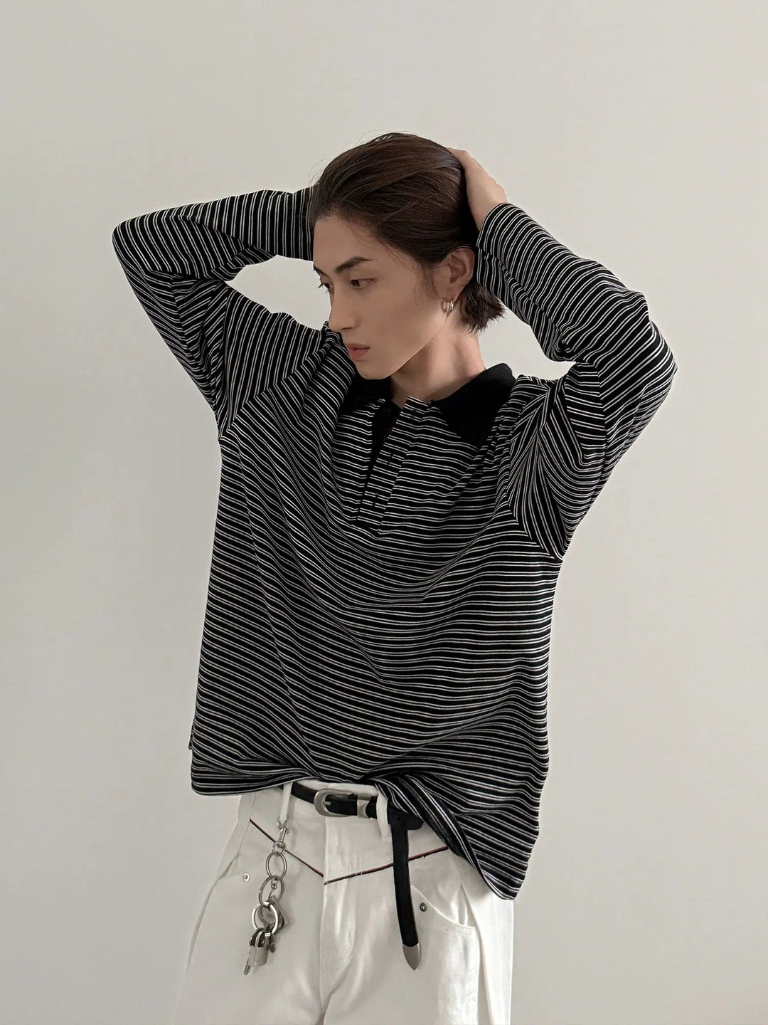 Retro Striped Polo Pullover-The Korean Fashion