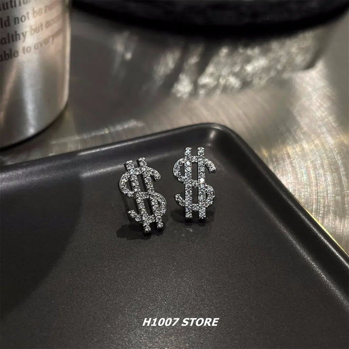 Diamond Dollar Sign Stud Earrings