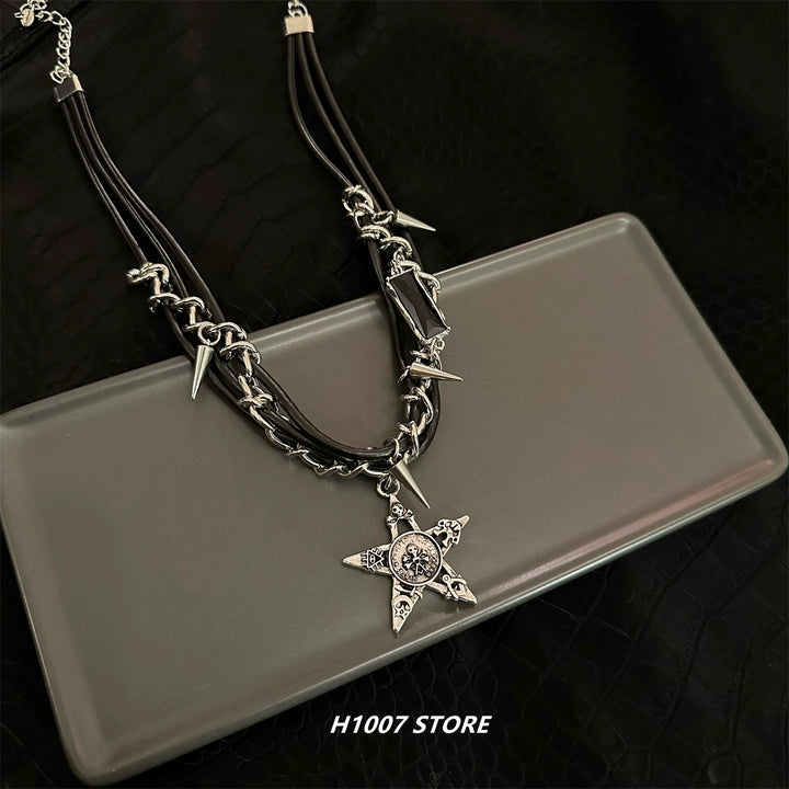 Leather Star Pendant Clavicle Necklace