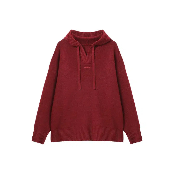 Drawstring Hooded Wool Knit Sweater