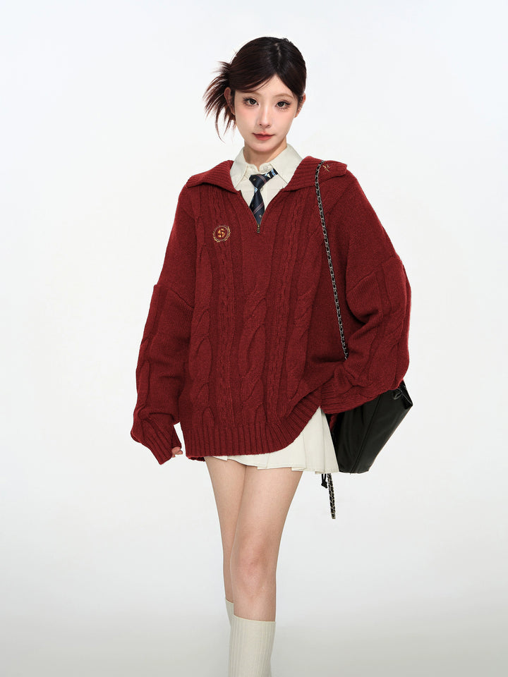 Knit Lapel Sweater Coat Pullover Sweatshirt