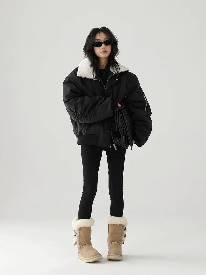 Retro Fur Collar Quilted Cotton Coat