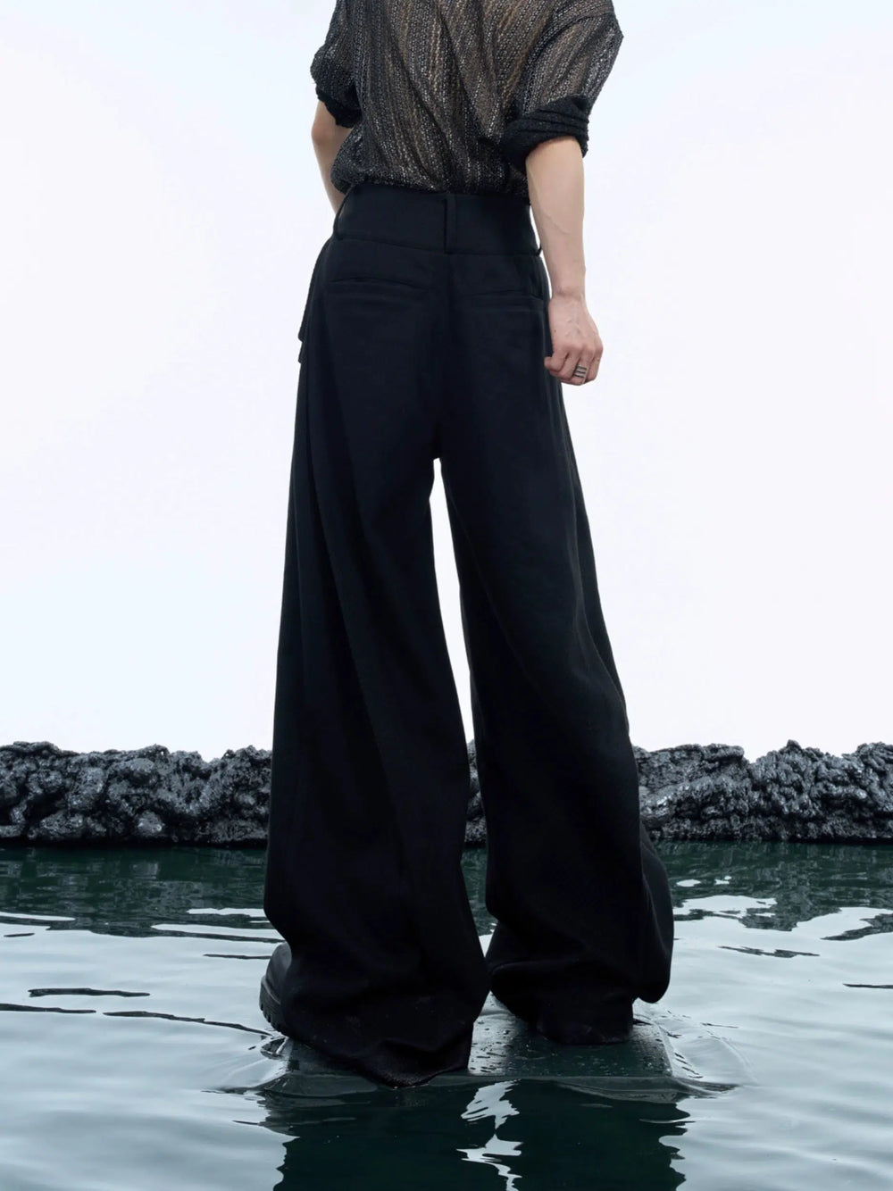 Wide-Leg Woolen Double Belt Pants-The Korean Fashion