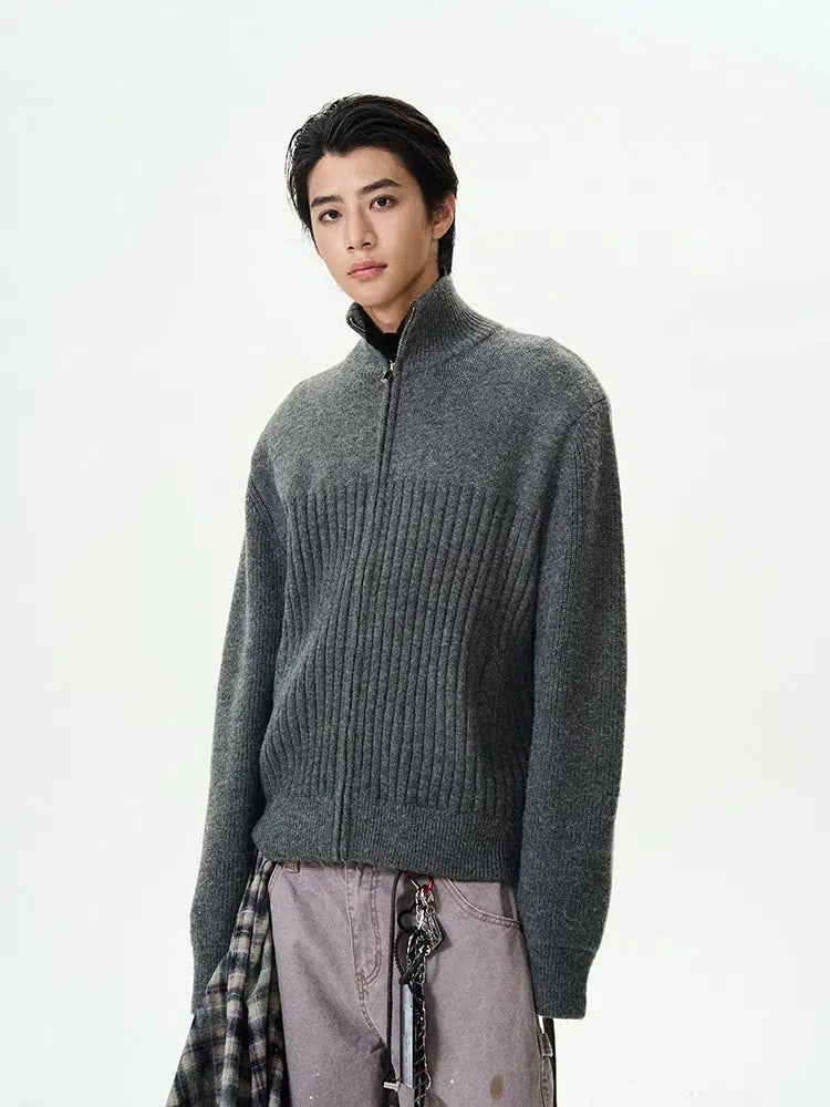 Zippered Knit Cardigan Sweater Jacket-The Korean Fashion