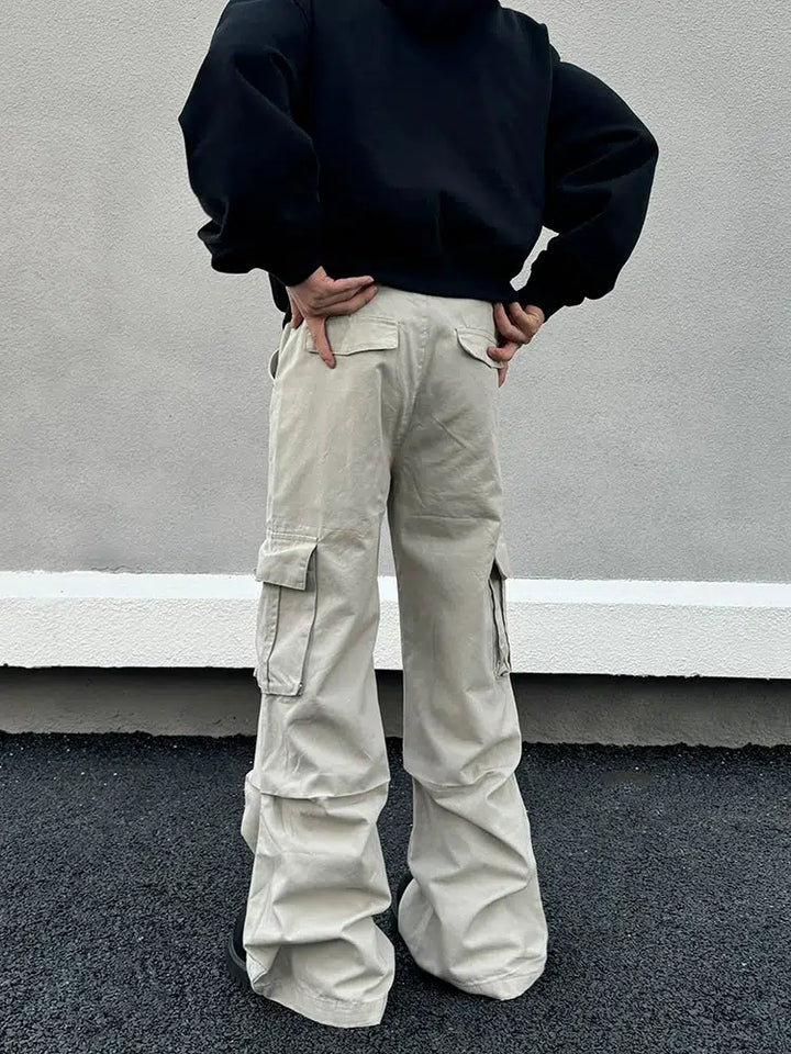 Multi-Pocket Flared Casual Cargo Pants-The Korean Fashion