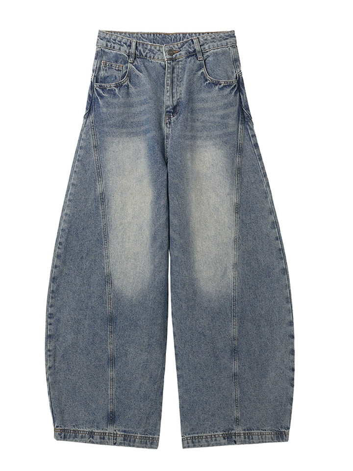 Brede-Pijp Gewassen Retro Jeans Broek 