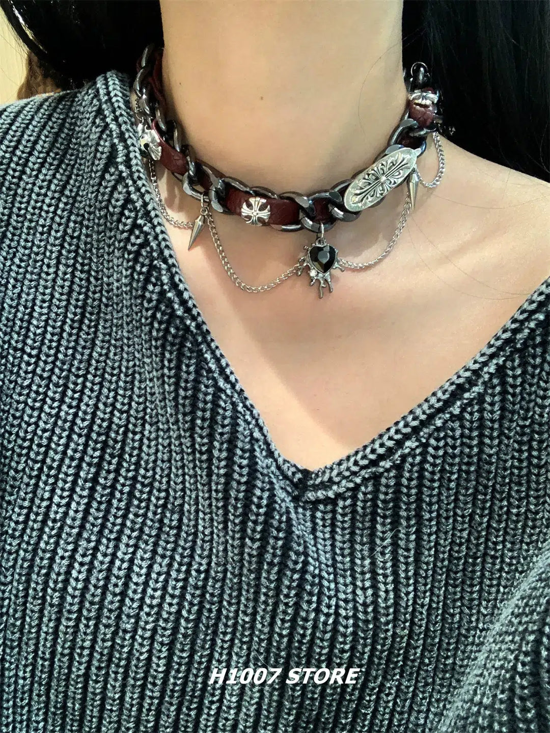 Metal Leather Punk Choker Necklace