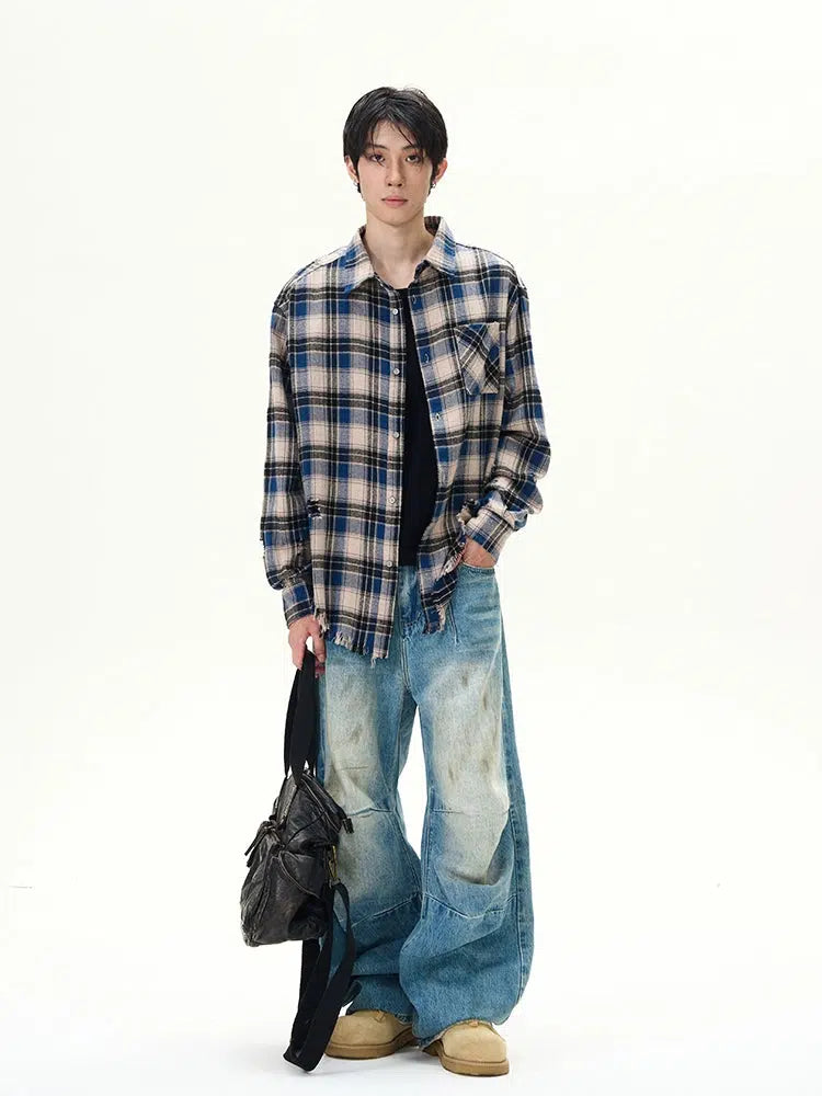 Retro Pleated Wide-Leg Loose Jeans Pants-The Korean Fashion